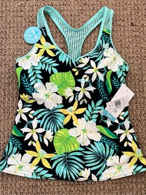 ZeroXposur Swimwear Women’s Size S, Built In Bra Tropical Print Swim Tankini Top